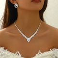 Elegant bridal jewelry set featuring silver pear-shaped rhinestone necklace and earrings - Water Drop Tassel (2 Items) / Silver