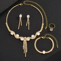 Golden bridal jewelry set featuring oval crystal necklace, earrings, bracelet and ring - Gold Collection (G355)
