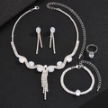 Sparkling silver lightning jewelry set including rhinestone necklace earrings and ring - Silver Collection (G355)