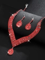 Luxe bruidssieradenset met rode kristallen druppels en zilveren V-halsketting - Zilver Rood 2-Delige Set (582 Zilver Rood 2-Delige Set)