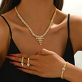 Elegant gold-plated jewelry set with shimmering zircon fringe necklace and drop earrings - Gold Combination (G354)
