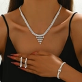 Luxury sparkling rhinestone jewelry set with tassel necklace, earrings and bracelet - Silver Combination (G354)