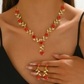 Elegantes Brautschmuck-Set aus goldener Legierung mit roten und weißen Schmucksteinen - Gold Rot