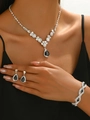 Detail of bridal jewelry set with water-drop black zircon stones on an elegant model - Silver Black Water Drop Jewelry Collection (501+746) / Silver Black