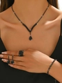 Sparkling black crystal 4-piece jewelry set with necklace, earrings, ring, and bracelet - 630 (4-Piece Set) / Black