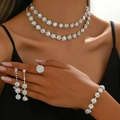 Elegant silver double-layer sunflower jewelry set with necklace earrings bracelet and ring - Necklace Earrings Bracelet and Ring Set / Silver