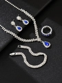 Exquise druppelset met diepblauwe kristallen op een zwarte achtergrond - Zilver Blauw 4-delige Set (G229+Dubbele Rij Armband+Ring)