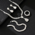 Schitterende waterdruppel sieradenset met strass ketting, oorbellen, armband en ring - Zilver Wit 4-delige Set (G229+Dubbele Rij Armband+Ring)
