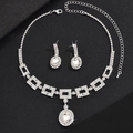 Sparkling silver jewelry set with necklace and earrings featuring white zircon crystals - Silver Duo (G357)