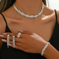 Sparkling bridal jewelry set with rhinestone necklace, earrings, bracelet and ring - Necklace Bracelet Ring And Earrings (499+801+Three-Row Ring)