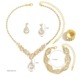 Luxury rhinestone jewelry set with gold-tone necklace earrings bracelet and ring - Gold Water Drop Four-Part Jewelry Collection (501)