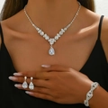 Elegant silver bridal jewelry set with pear-cut cubic zirconia necklace, bracelet, and earrings - Silver White Water Drop Jewelry Collection (501+746) / Silver