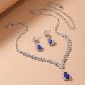 Elegante set di collane a doppio strato con strass e pietre di zaffiro blu a goccia - Set di 2 Pezzi Collana e Orecchini / Argento & Blu