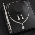 Luxuriöses Brautschmuck-Set mit silberner Halskette, Armband und Tropfenohrringen - Ohrringe Halskette Armband Set / Silber 3er-Set (G229)