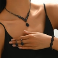 Luxury black waterdrop zircon necklace earrings and bracelet bridal jewelry set for gala - Black Water Drop Jewelry Collection (501+746) / All Black
