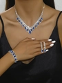 Detail showing sapphire blue marquise cut necklace and earrings set on a female model - G0172 Blue 3-Piece Set