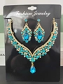 Vintage gold-plated jewelry set with large blue water-drop crystals and studs - Gold Sea Blue