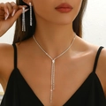Exquisites Kristall Halsketten und Ohrring Set mit Silberquasten für Brautkleider - Halskette Ohrringe (G410 Silber)
