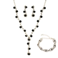 Dreiteiliges Brautschmuck-Set mit schwarzen Steinen und funkelnden Kristallen in Gold - Goldschwarz