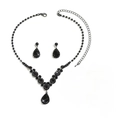 Elegant bridal jewelry set with black teardrop zircon necklace and matching earrings - Black Water Drop Two-Part Jewelry Collection (501)