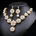 Bridal jewelry set with white pearls and rhinestones on gold alloy base in flower design - Style 01 Gold