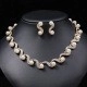 Elegant bridal jewelry set with silver S-wave necklace and pearl earrings on black display - Artificial Pearl Inlay Style / Gold and White (02)