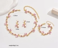 Elegant gold bridal jewelry set with pink and purple rhinestones including necklace and earrings - Three-Piece Style / Gold Pink (01)