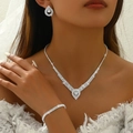 Luxury sparkling rhinestone bow tassel bridal jewelry set with necklace and earrings - Water Drop Tassel (3 Items) / Silver