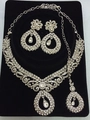 Bridal jewelry set in silver finish with crystal necklace and matching pear earrings - Silver White (03)