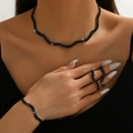 Elegant black rhinestone jewelry set with necklace and earrings on model for banquet - Black