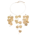 Golden bridal butterfly jewelry set featuring textured layered leaf-shaped necklace and earrings - Gold Tone Leaf Necklace And Earrings (01)