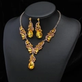 Elegant rose gold bridal jewelry set with amber pear-shaped crystals for wedding parties - Gold Yellow