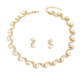 Parure de bijoux de mariée dorée en forme de S avec perles blanches et strass étincelants - Parure Collier Vague en Perles Artificielles et Boucles d'Oreilles (G438) / Or