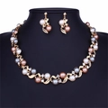 Elegant bridal jewelry set with pearl necklace and drop earrings in gold finish - Multicolor Pearl Necklace And Earrings (03)