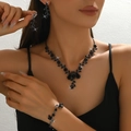 Elegant black crystal rhinestone jewelry set for brides featuring necklace and earrings - Black Style
