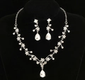 Elegant bridal jewelry set with sparkling rhinestones including necklace and drop earrings - Necklace Earrings Set (01 Silver White) / Silver