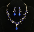 Elegant gold bridal jewelry set with sparkling deep blue teardrop rhinestones - Gold Blue