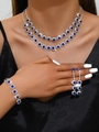 Double-layer sunflower jewelry set with deep blue gems and silver diamonds - Necklace Earrings Bracelet Set (484798) / Sapphire Blue