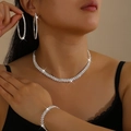 Elegant rhinestone jewelry set with sparkling necklace, bracelet and hoop earrings - Silver Necklace Earrings Bracelet