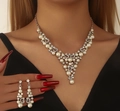 Elegant bridal jewelry set with pearl necklace and drop earrings in silver finish - Silver (02)