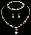 Elegant gold necklace earring and bracelet jewelry set with crystals and white pearls - KC Gold (01)