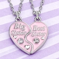 Set di collane a cuore Big e Best Sister in smalto rosa con cristalli scintillanti - Rosa