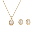 Set collana e orecchini a perno dorati con perle barocche e dettagli in cristallo - Set collana e orecchini a bottone con perle barocche vintage - Oro
