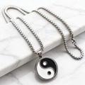 Zilveren roestvrijstalen ketting met Tai Chi Bagua hanger en Yin Yang visontwerp - Tai Chi Ketting (Kielketting)