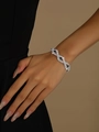 Fashion silver bracelet featuring sparkling pavé crystals and three black stones - Silver Black Geometric Style (746)