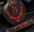 Elegante set di gioielli da 4 pezzi con gemme rosse e placcatura in oro per spose - Oro Rosso