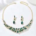 Luxurious gold jewelry set with emerald marquise crystals and white rhinestones - Gold Green (01)