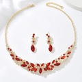 Luxury gold necklace and earrings set with red marquise crystals for evening wear - Gold Red (01)