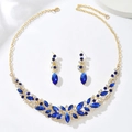 Luxury jewelry set with navy blue crystals and gold finish for banquet evening gowns - Gold Royal Blue (01)