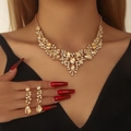 Luxury gold necklace and champagne crystal earring set with elegant water drop design - Gold Champagne (02)